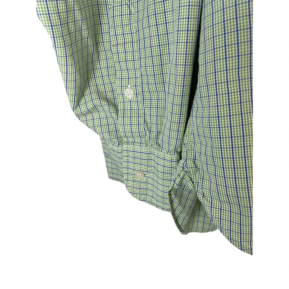 J Crew Mens XL 17-17.5 Shirt 100s 2-Ply Cotton Green Blue Check Button Down